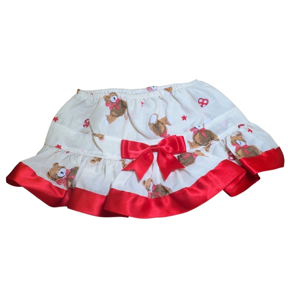 Vintage Baby Diaper Cover Skirt Holiday Ruffle Bloomers Skirt Red Bow Girls 3-6M